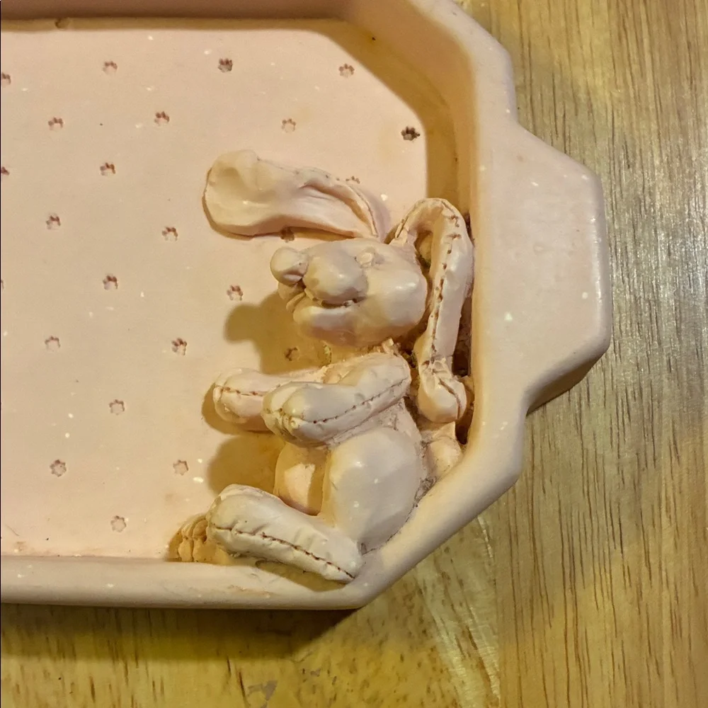 Kids Pink Bath Tray with Bear and Bunny Design. Resin